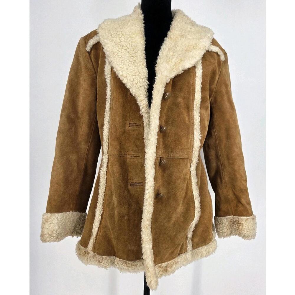 Vintage Womens Genuine Suede Coat 14 Sherpa Lines penny lane Chore Jacket